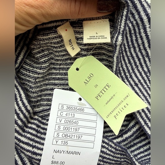 Moth Anthropologie Navy White Stripe Margate Mock Neck Pocket Tunic NWT Large - Picture 3 of 7